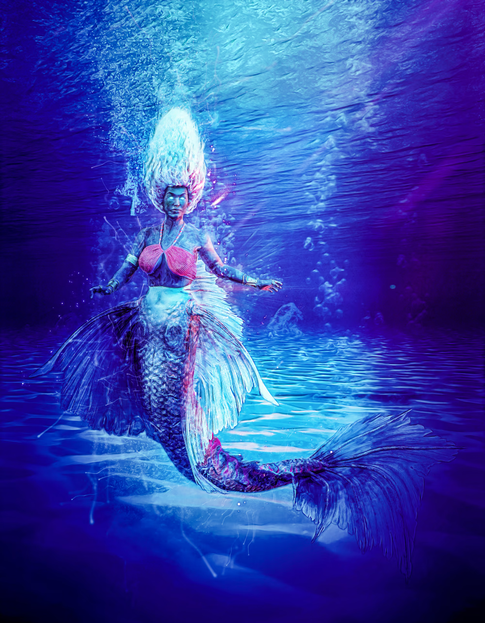 Olokun in the ocean as a mermaid