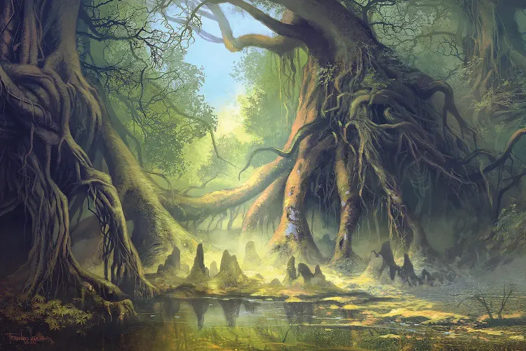 Mythical forest painting.